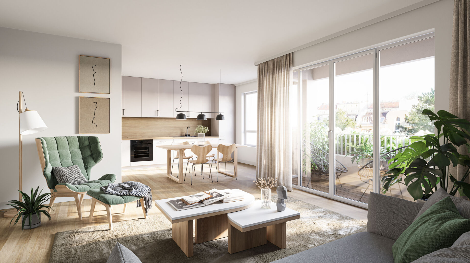 Wohnzimmer mit Balkon